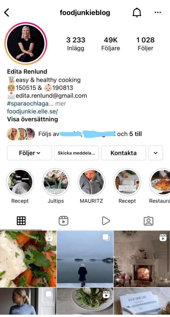 Bild på Instagramkontot Foodjunkieblog