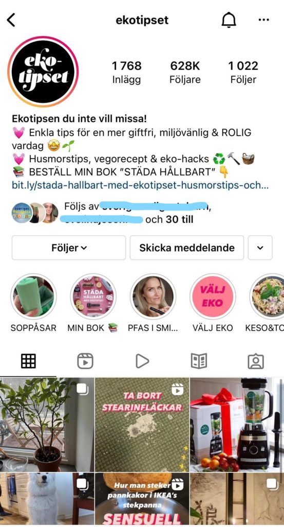 Bild på Instagramkontot ekotipset