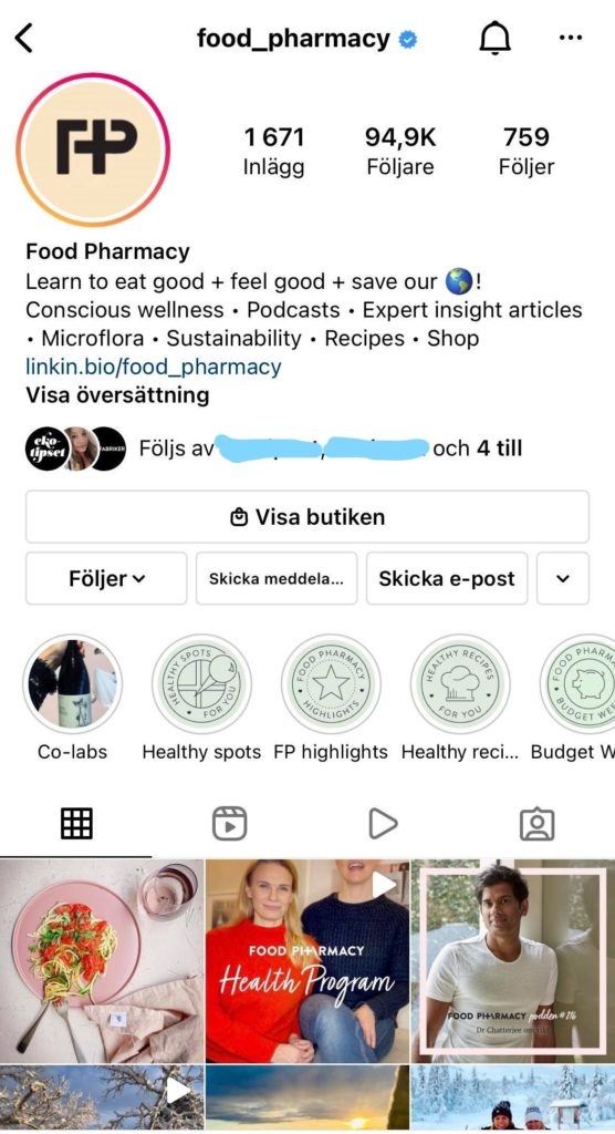 Bild på instagram kontot Food Pharmacy