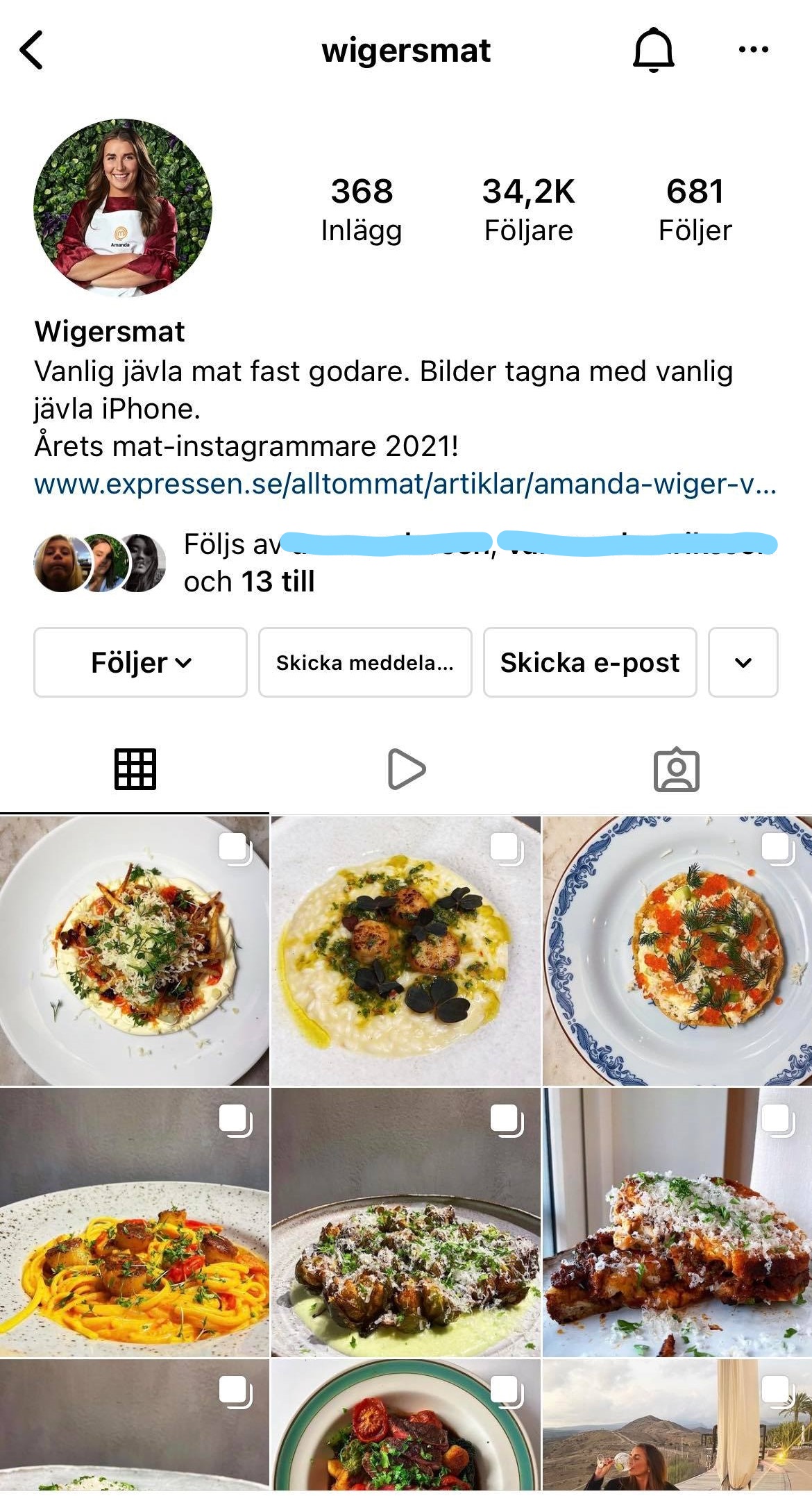 Bild på instagramkontot Wigers mat