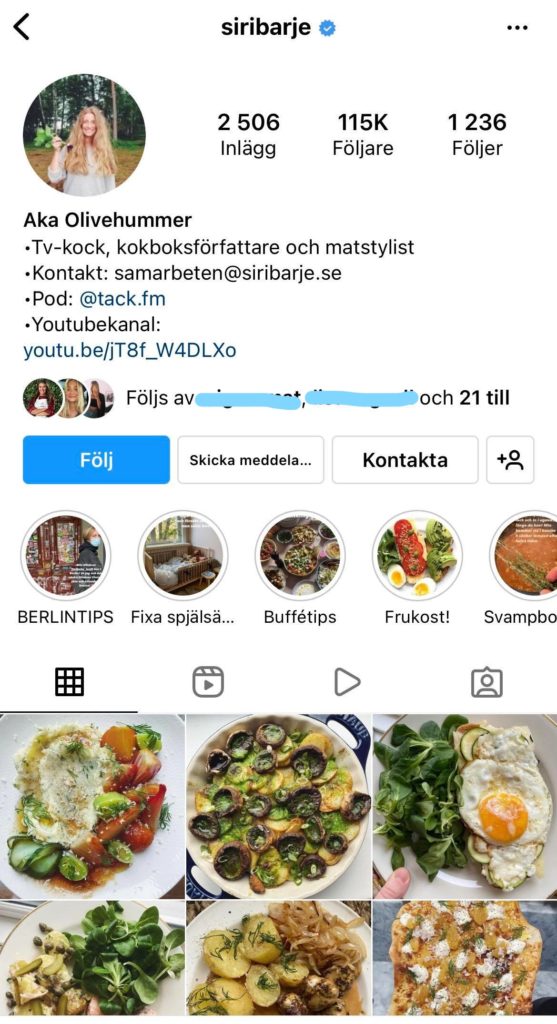 Bild på Instagramkontot siribarje