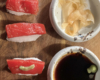 Vegansk sushi, nigiri med soja, ingefära och wasabi